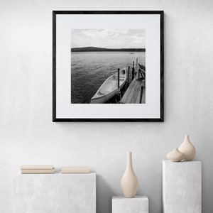 Canoe on a Lake Print Black and White Photograph Printable Wall Art Instant Download Fine Art Photography Maine Lake Photography image 4