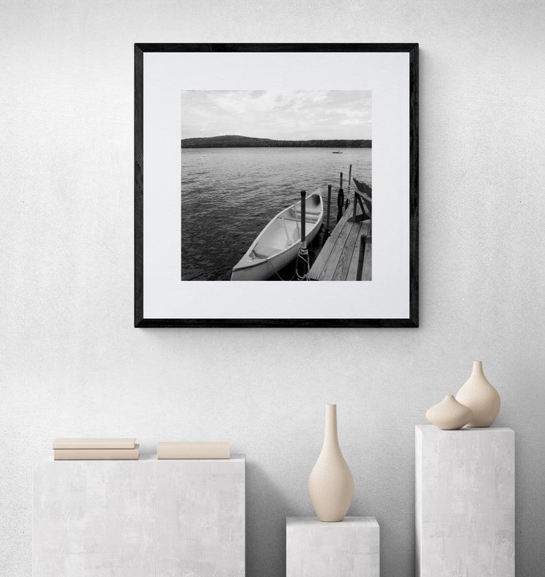 Canoe on a Lake Print Black and White Photograph Printable Wall Art Instant Download Fine Art Photography Maine Lake Photography image 4