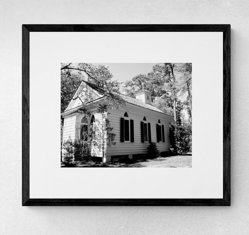 Lebanon Chapel, Airlie Gardens, Wilmington, NC, Black and White Photography, North Carolina Gifts, Church Wall Art, Officiant Gift image 1