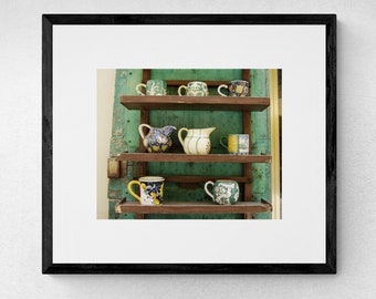 Mugs, Cortona, Italy, Fine Art Photography Print, Kitchen Wall Art, Tuscany Wall Art, Green and Yellow Decor, Tea Cups, Italy Photography