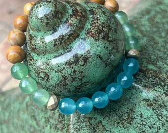 Marsh Bracelet | Nature Bracelet |  Green and Blue Jade | Wood Jasper | Beach Lover Bracelet | Nature Lover | Nature Jewelry