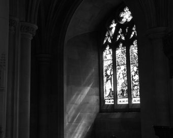 Stained Glass Cathedral Photograph | Fine Art Photography | Black and White Photo | Printable Instant Download | Minimalist | Chaplain Gift