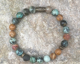 Classic Men's Bracelet | African Turquoise | Jasper | Nature Bracelet | Tree Hugger | Fathers Day Gift