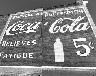 Coca Cola Mural Black and White Photograph | Printable Wall Art | Instant Download | Fine Art Photography | Vintage Americana | Small Town