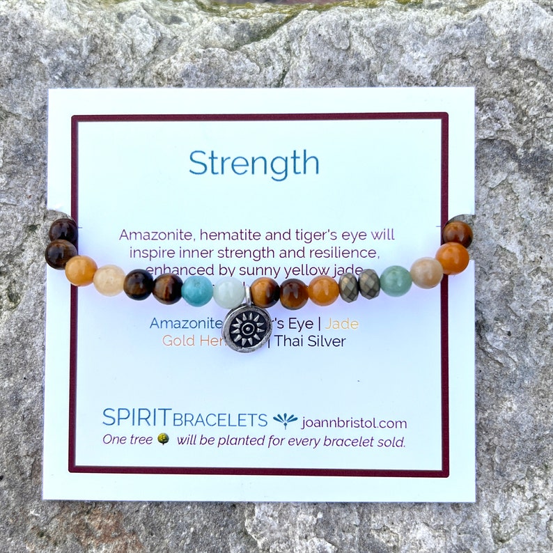 Strength Bracelet Healing Bracelet Resilience Jewelry Handmade Jewelry Hill Tribe Silver, Amazonite Empath Bracelet Gift for Him image 1