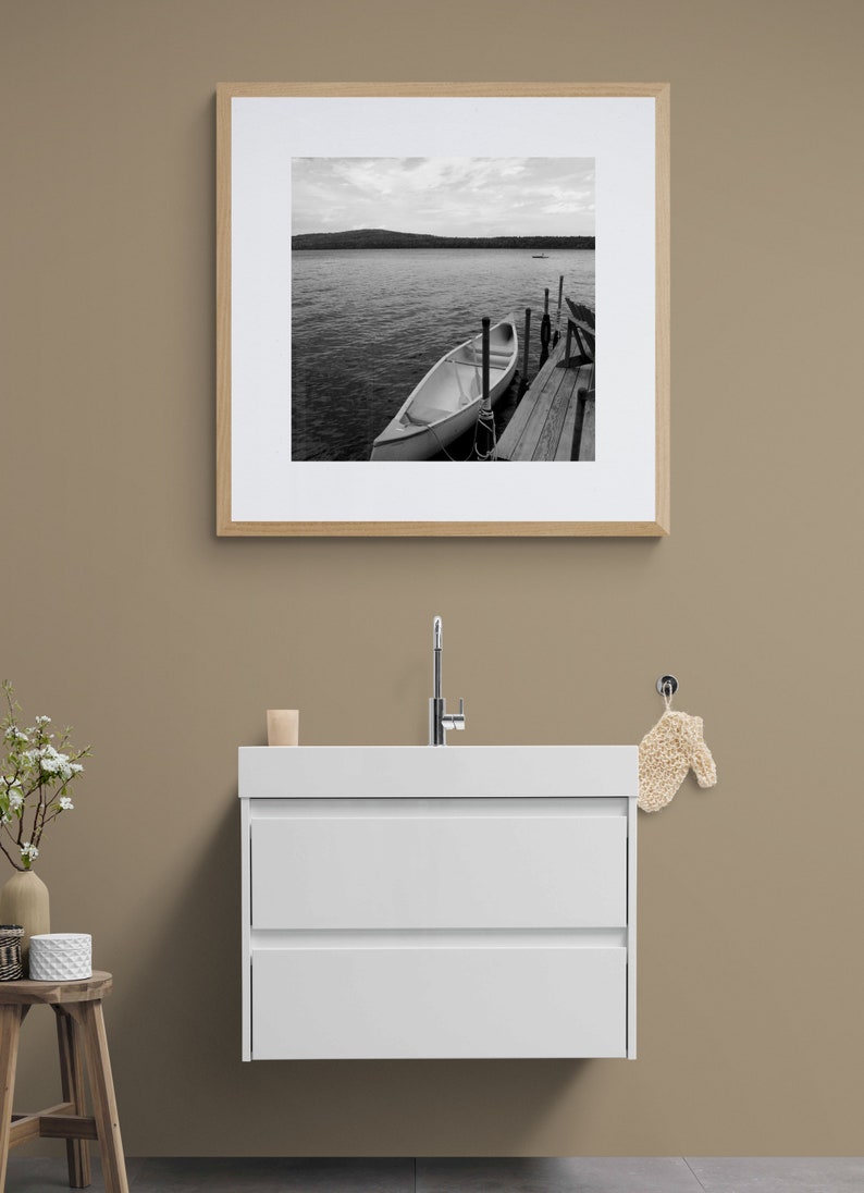 Canoe on a Lake Print Black and White Photograph Printable Wall Art Instant Download Fine Art Photography Maine Lake Photography image 6