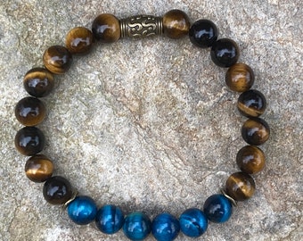 Classic Men's Bracelet | Blue and Brown  Tiger's Eye | Tigers Eye Bracelet | Gift for Him | Fathers Day Gift