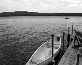 Canoe on a Lake Print | Black and White Photograph | Printable Wall Art | Instant Download | Fine Art Photography | Maine Lake Photography