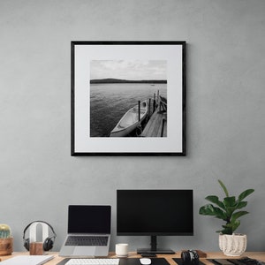 Canoe on a Lake Print Black and White Photograph Printable Wall Art Instant Download Fine Art Photography Maine Lake Photography image 7