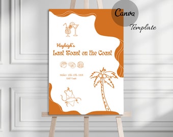 Modelo editável de placa de boas-vindas para despedida de solteira – Tema "Último Brinde na Costa" (Download instantâneo)