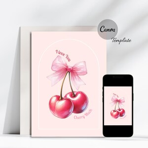 DIY バレンタイン カード テンプレート I Love You Cherry Much 記念日グリーティング カード