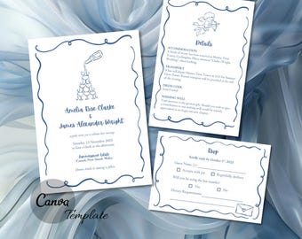 Navy Blue Wedding Invitation Suite: Fun, Editable Template (Digital Template)