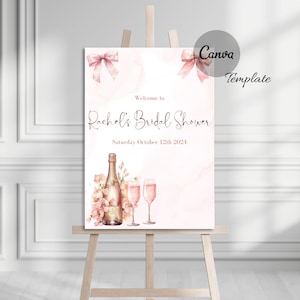 Modello di cartello di benvenuto modificabile – Petali e fiocchi rosa champagne / Download immediato / Cartello stampabile / Poster per addio al nubilato e addio al nubilato