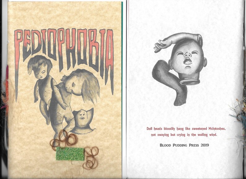 PEDIOPHOBIA by Daniel G. Snethen 2019 Blood Pudding Press poetry chapbook creepy, crawly, horrific little doll heads,doll phobia image 1