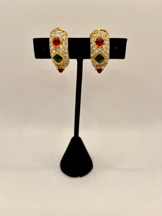 Faux diamond, ruby and emerald clip earring - F.W.