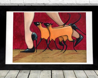 Siamese Cat Art Print, Cat Home Decor, Cat Wall Hanging, Crazy Cat Lady Gift, Cat Illustration, Sexy Cat Art, Colorful Art Print, SHANO