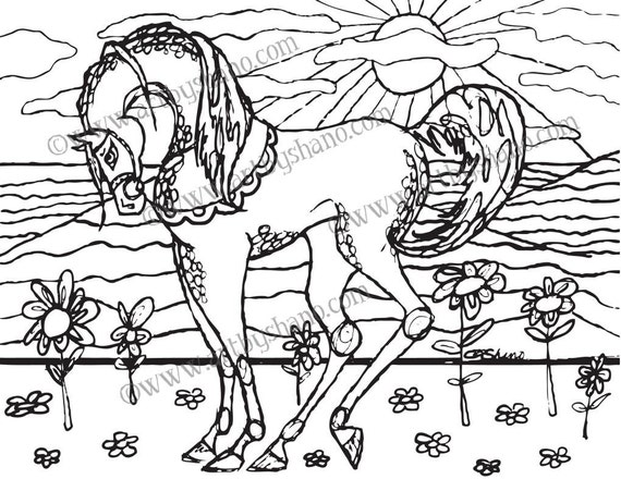 Instant Digital Download Coloring Book Arabian Horse Art Therapy Printable Colouring Page Adult Anxiety,Animal Pet Lover Gift Ideas Shano