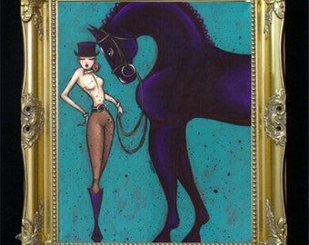 Dressage Cowgirl, Horse Art Print, Black Stallion, Western Home Decor,Equestrian Gift,Farmhouse Decor,Bedroom Wall Hanging,Elegant Art SHANO