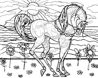 Instant Digital Download Print your Own Coloring Book Page Sheet of Arabian Horse SHANO For Adults or Children for Relaxation or Anxiety