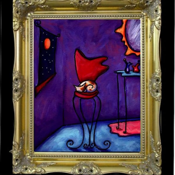Lámina Art Déco de Gato Calico, Decoración de Pared Colorida para el Hogar, Estilo Campestre Vintage, Loca por los Gatos, Idea de Regalo para Amantes de los Animales, Shano