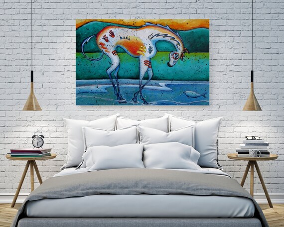 Extra Large Canvas Horse Wall Art Appaloosa Equestrian Gift For Her Modern Farmhouse Decor Colorful Native American Artwork Print Shano