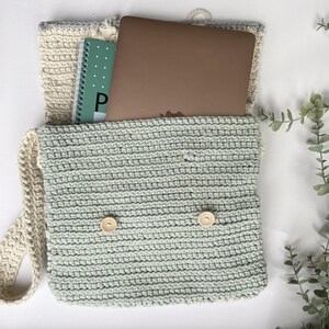 Bolso de crochet, bolso de mensajero de crochet hecho a mano, bolso de hombro verde salvia.