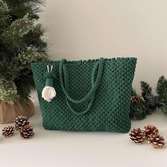 Handmade Green Satchel Purse Large Handmade Macrame Green