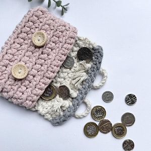 Crochet Coin Purse, Handmade Money Pouch, Pink card purse.