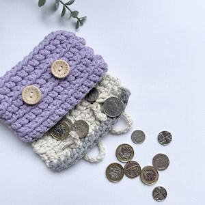Crochet Coin Purse, Handmade Money pouch, Lilac purple card purse.