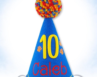 Dog Birthday Hat, Bright Blue - 3D Puff Embroidery - Personalized for Gotcha Day,  1st Birthday,  Memory Keepsake, Embroidered Paws,  Props