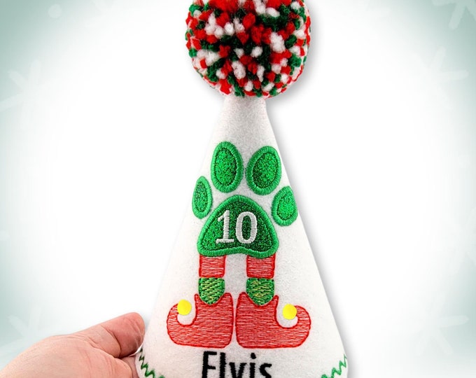 Elf Paw Dog Birthday Hat Personalized - December Pet Birthday, Christmas Party, Gifts for Pets, 1st Birthday, Photo Prop, Holiday Gotcha Day