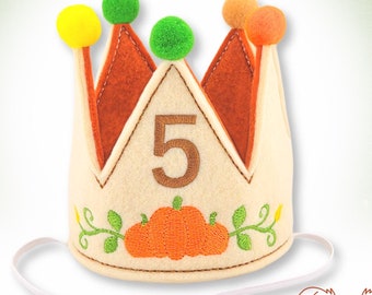 Fall Pumpkins Dog Birthday Crown Personalized in Autumn Colors, Halloween Harvest Crown, Dog 1st Birthday, Gotcha Day Celebration, Keepsakes