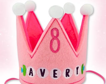 Friendship Dog Birthday Crown - Pink | Embroidered Name & Age | Gotcha Day | 1st Birthday Party | Pet Accessories | Gifts for Pets