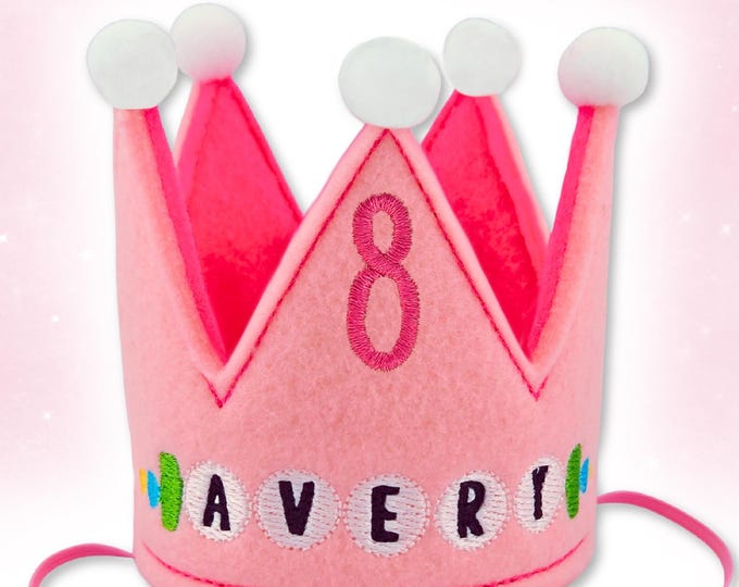 Friendship Dog Birthday Crown - Pink | Embroidered Name & Age | Gotcha Day | 1st Birthday Party | Pet Accessories | Gifts for Pets