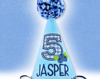 Dog Birthday Hat in Blueberry Blue – Personalized | Pet Birthday Celebration | Memorial Keepsake | 1st Birthday Party | Pet Photos