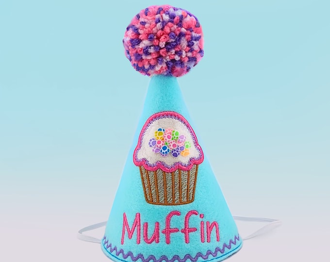 Personalized Dog Birthday Hat: Embroidered Cupcake Pet Party Keepsake