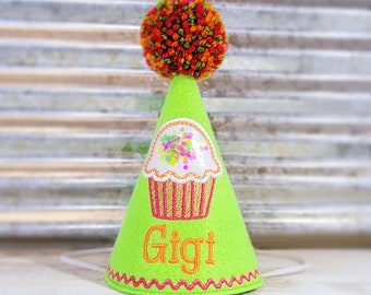 Dog Birthday Hat, Confetti Sprinkles Cupcake in Lime Green - Personalized, Photo Prop, Gotcha Day, 1st Birthday, Party Favors, Pampered Dog