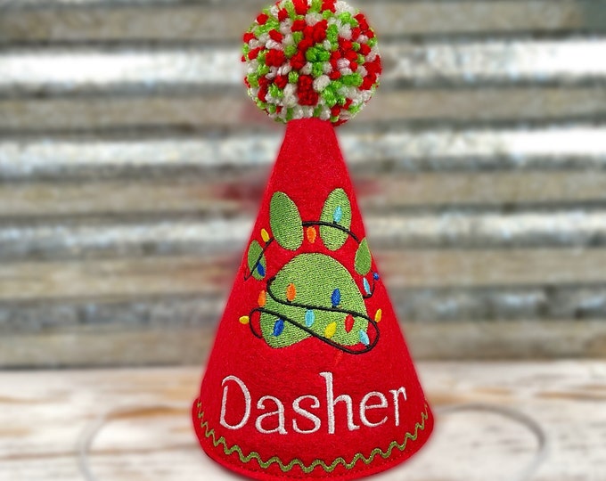 Dog Party Hat Christmas Lights Paw Personalized for Pet Birthday, Dog Christmas Party, Unique Holiday Pet Gift  (4 Color Options)