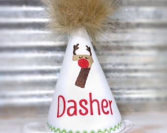 Reindeer Dog Birthday Hat Personalized - Pet Birthday, Christmas Party, Gifts for Pets, 1st Birthday, Photo Prop, Christmas Hat, Gotcha Day