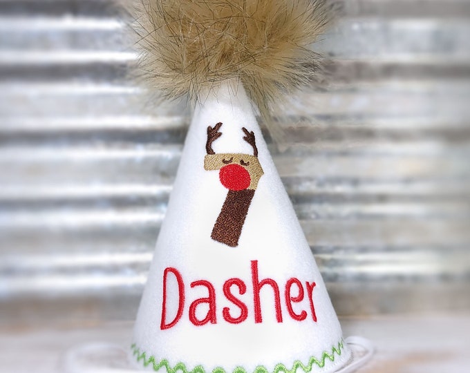 Reindeer Dog Birthday Hat Personalized - Pet Birthday, Christmas Party, Gifts for Pets, 1st Birthday, Photo Prop, Christmas Hat, Gotcha Day