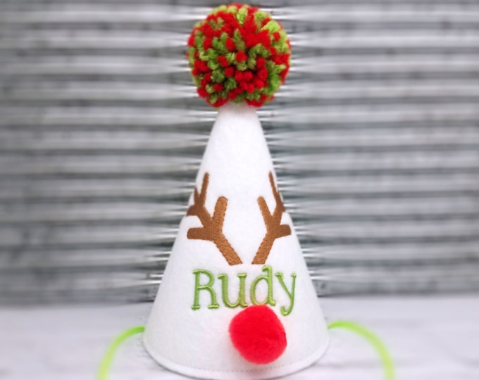 Reindeer Antlers Red Nose Dog Winter Party Hat Personalized for Pet Birthday, Dog Christmas Party, Gifts for Pets, Party Decor, Santa Clause