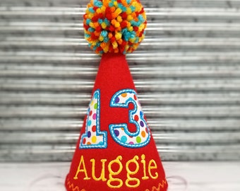 Dog Birthday Hat, Red & Colored Dots, Cake Smash Hat, Boy Dog Party Hat, Dogs First Birthday, Pet Birthday, Photo Prop, Gotcha Day