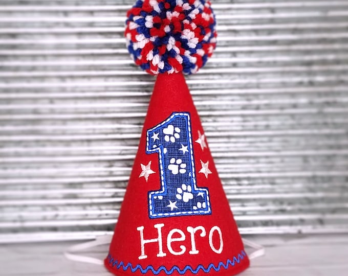 Dog Birthday Hat, Red USA Patriotic, Cake Smash Hat, Boy Dog Party Hat, Dogs First Birthday, Pet Birthday, Photo Prop, Gotcha Day