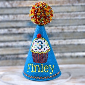 Dog Birthday Hat, Cupcake Pupcake in Peacock Blue & Colored Dots,  Pet Birthday, Photo Prop, Gotcha Day, 1st Birthday, Party Favors