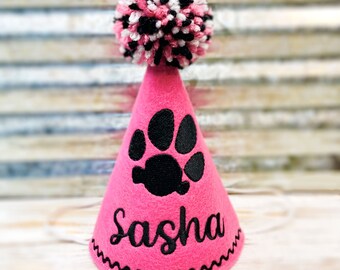 Embroidered Dog Birthday Hat Personalized with YOUR Dogs Paw and Name - 9 color options -  Pet Party Hat - 1st Birthday