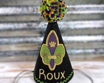 Dog Party Hat Mardi Gras Fleur-de-lis with Paw Personalized,  New Orleans Louisiana,  Mardi Gras Dog Outfit Costume Hat, Birthday, Carnival