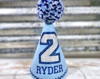 Personalized Dog Birthday Hat: Light Blue Varsity Pet Party Prop