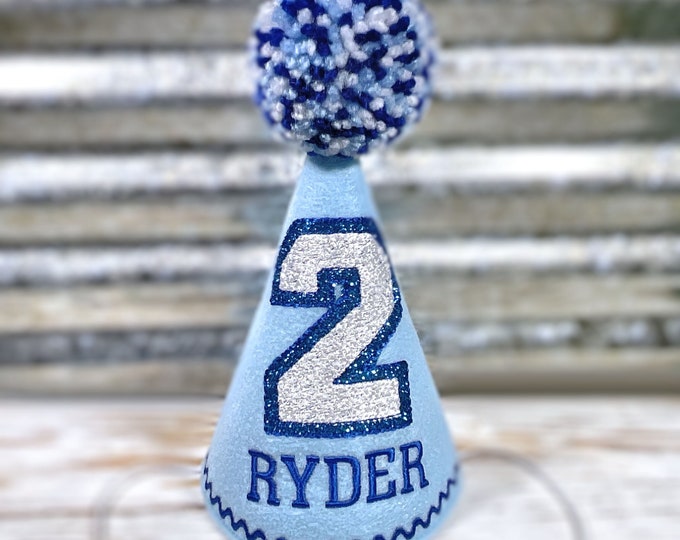 Dog Birthday Hat, Athletic Sport Varsity Light Blue, White Personalized Pet Birthday, Photo Prop, Gotcha Day, 1st Birthday, Faux Chenille