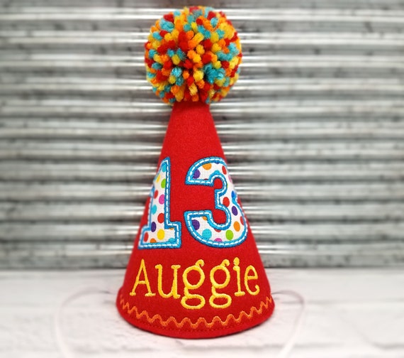 Dog Birthday Hat, Red & Colored Dots, Cake Smash Hat, Boy Dog Party Hat, Dogs First Birthday, Pet Birthday, Photo Prop, Gotcha Day