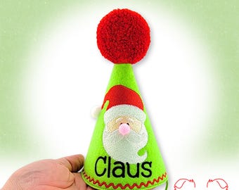 Santa Claus Dog Party Hat, Personalized for Christmas Party or Birthday Celebration, Keepsake Gift, Hats for Cats, Gotcha Day, Xmas Decor